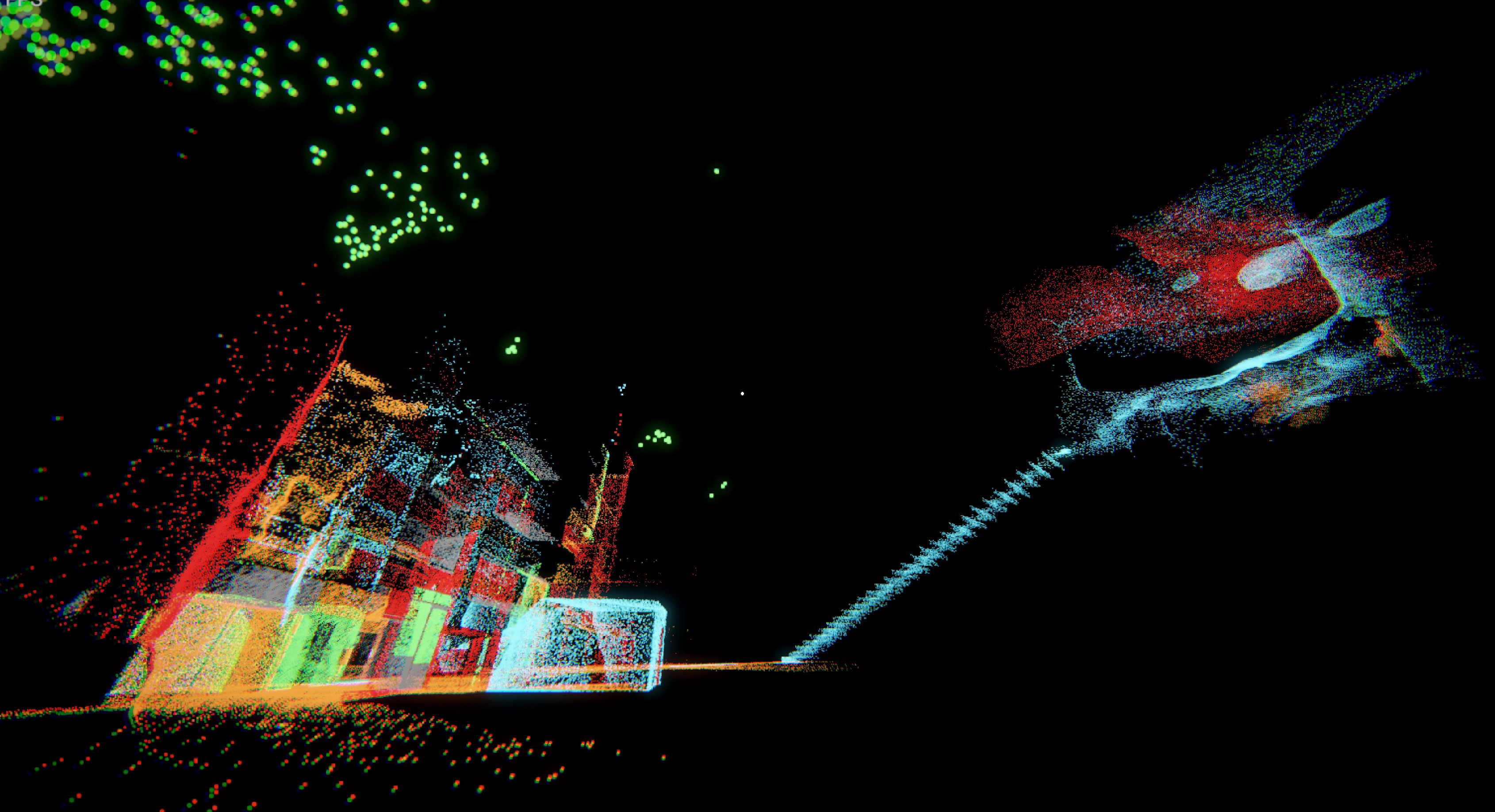 Gameplay from the interactive game, where various dots represent objects in space.